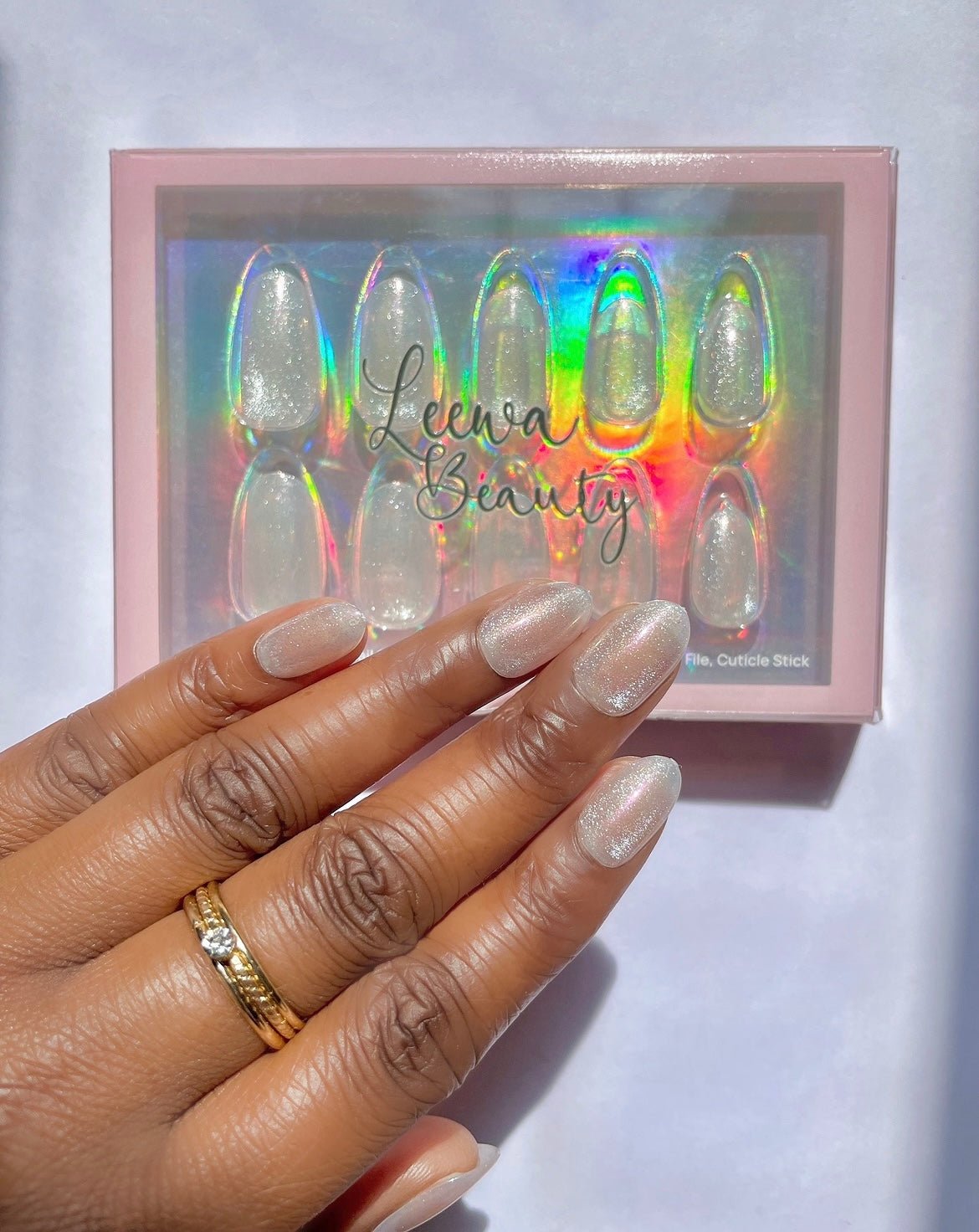 Glittery Iridescent Visual Idea — Winter Round Nails