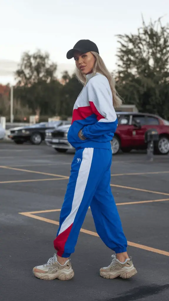 Color-blocked Tracksuit for a Casual 90s Party Color-blocked Tracksuit for a Casual 90s Party — 90s Party Outfit Inspiration