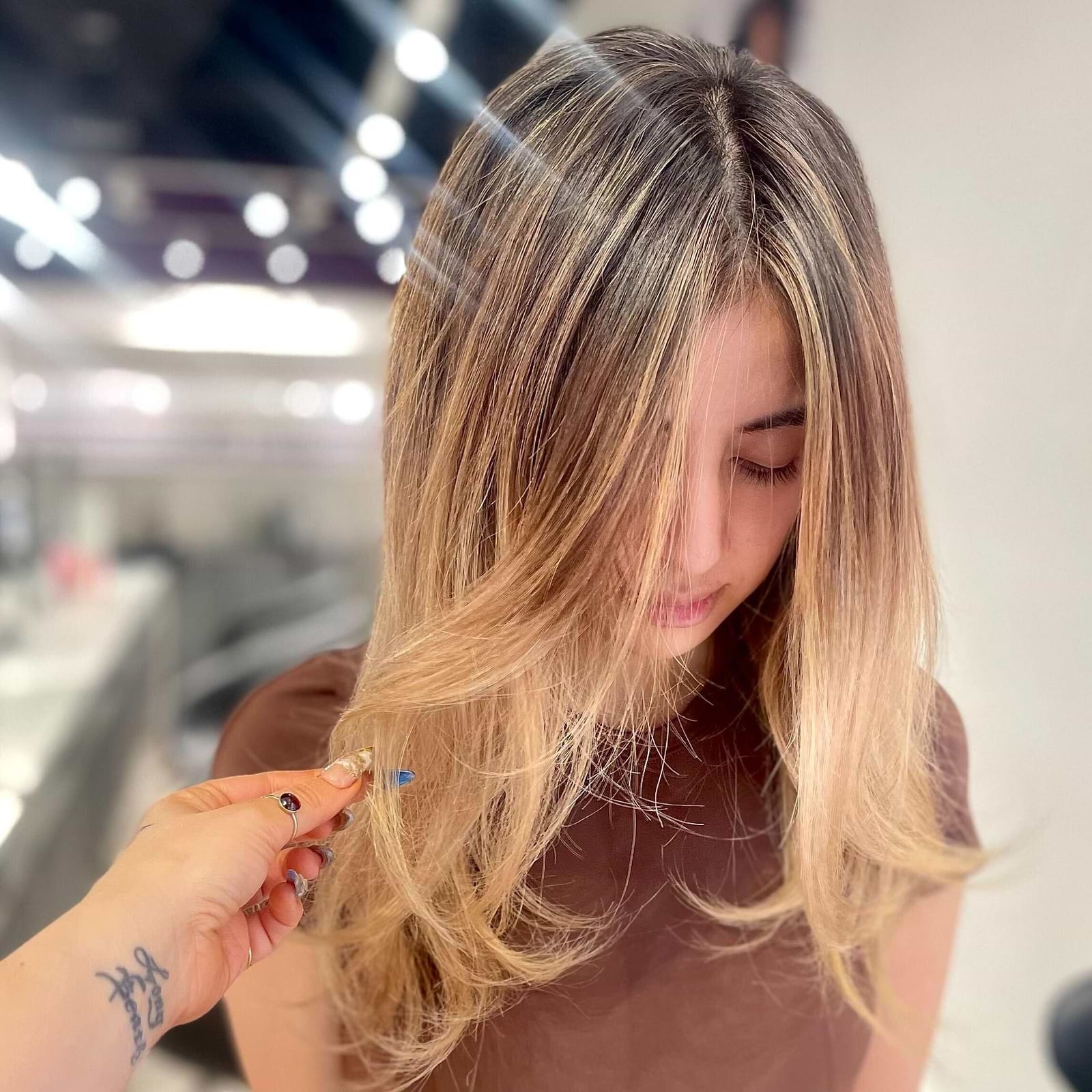 Collarbone Dark Blonde With Ash Balayage And Curtain Bangs Collarbone Dark Blonde With Ash Balayage And Curtain Bangs — Aesthetic Dark Blonde Hair