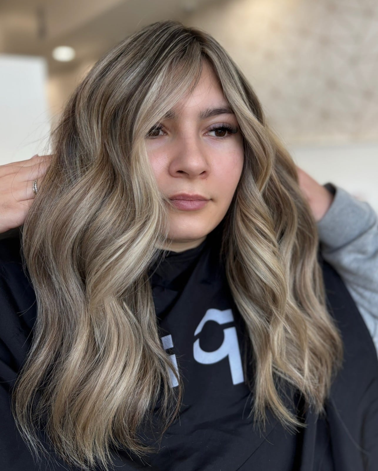 Mid-Back Dark Blonde Balayage With Ash Tones, Wavy Mid-Back Dark Blonde Balayage With Ash Tones, Wavy — Aesthetic Dark Blonde Hair