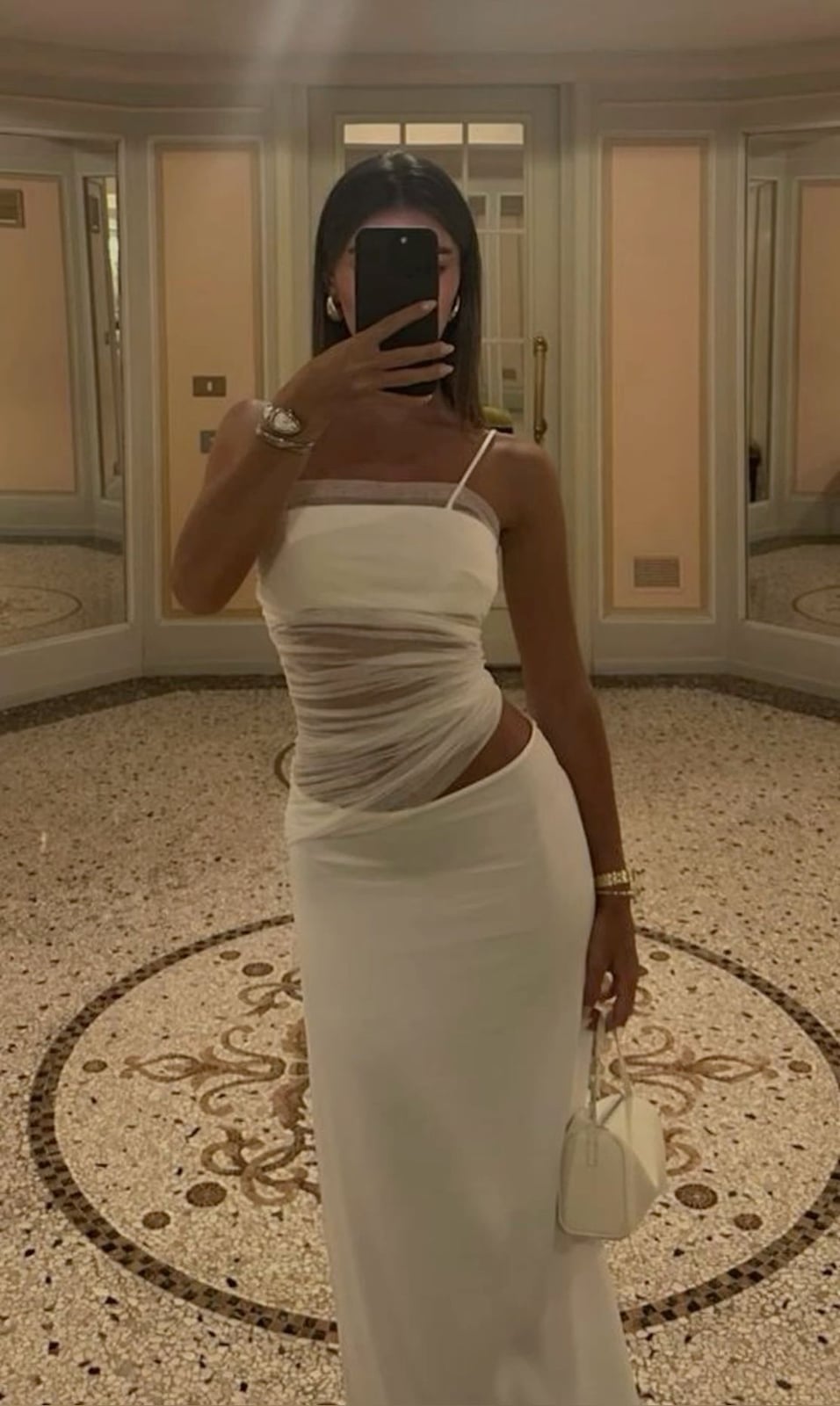 White Bodycon Dress with Sheer Overlay and Cut-Out White Bodycon Dress with Sheer Overlay and Cut-Out — Aesthetic Dinner Dress