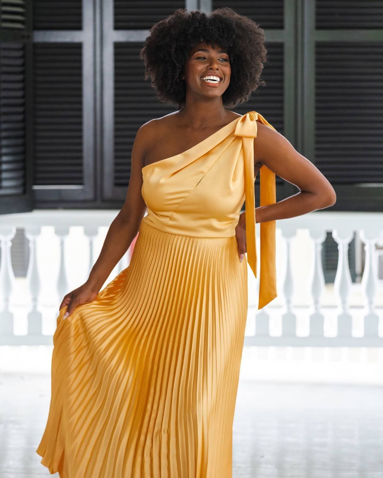 Golden Yellow Satin Dress with Bow Detail Golden Yellow Satin Dress with Bow Detail — Aesthetic Dinner Dress