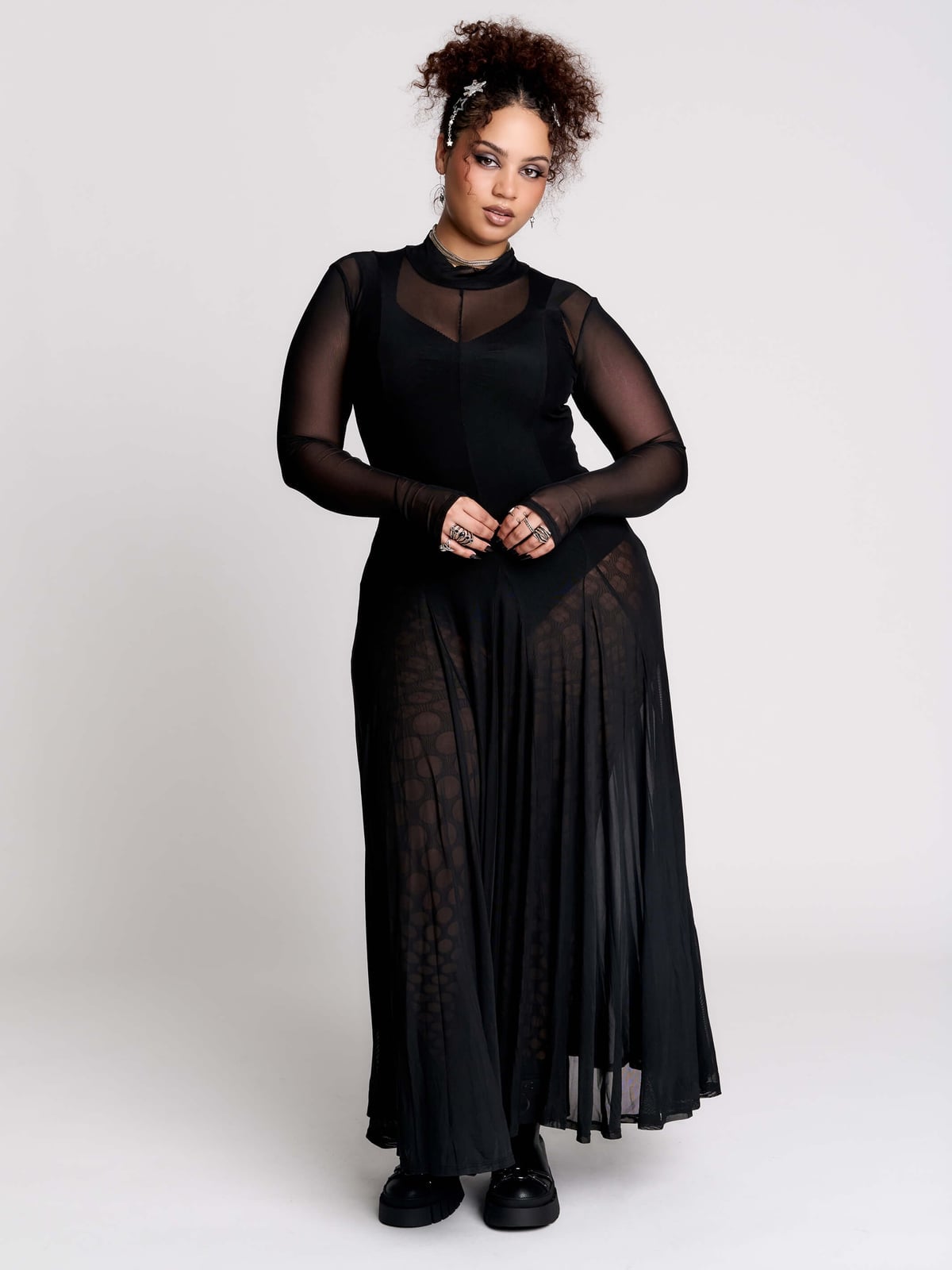 Black Maxi Dress with Sheer Overlay for Gothic Style Black Maxi Dress with Sheer Overlay for Gothic Style — Aesthetic Dinner Dress