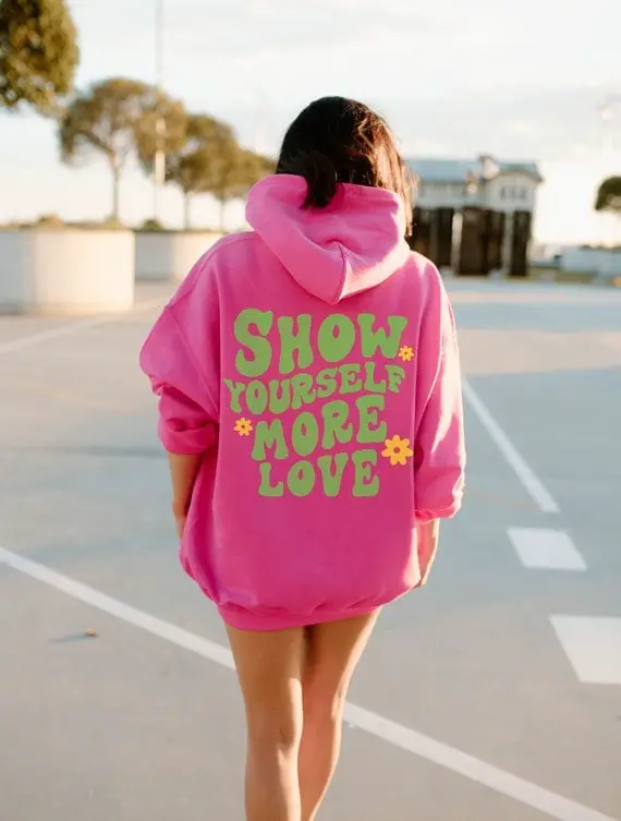 Hot Pink Oversized Hoodie With Bold Green Graphic Text, Fleece Hot Pink Oversized Hoodie With Bold Green Graphic Text, Fleece — Aesthetic Hoodie Outfits Women