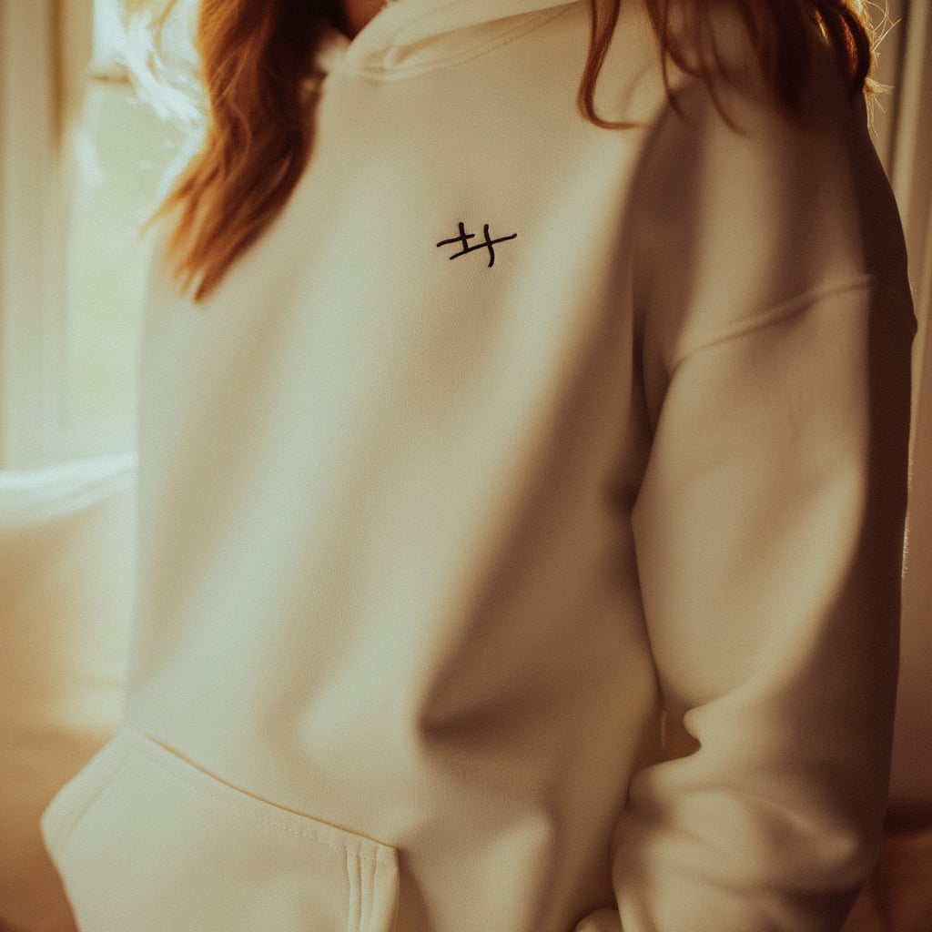 Cream Oversized Hoodie With Black Graphic Design Cream Oversized Hoodie With Black Graphic Design — Aesthetic Hoodie Outfits Women