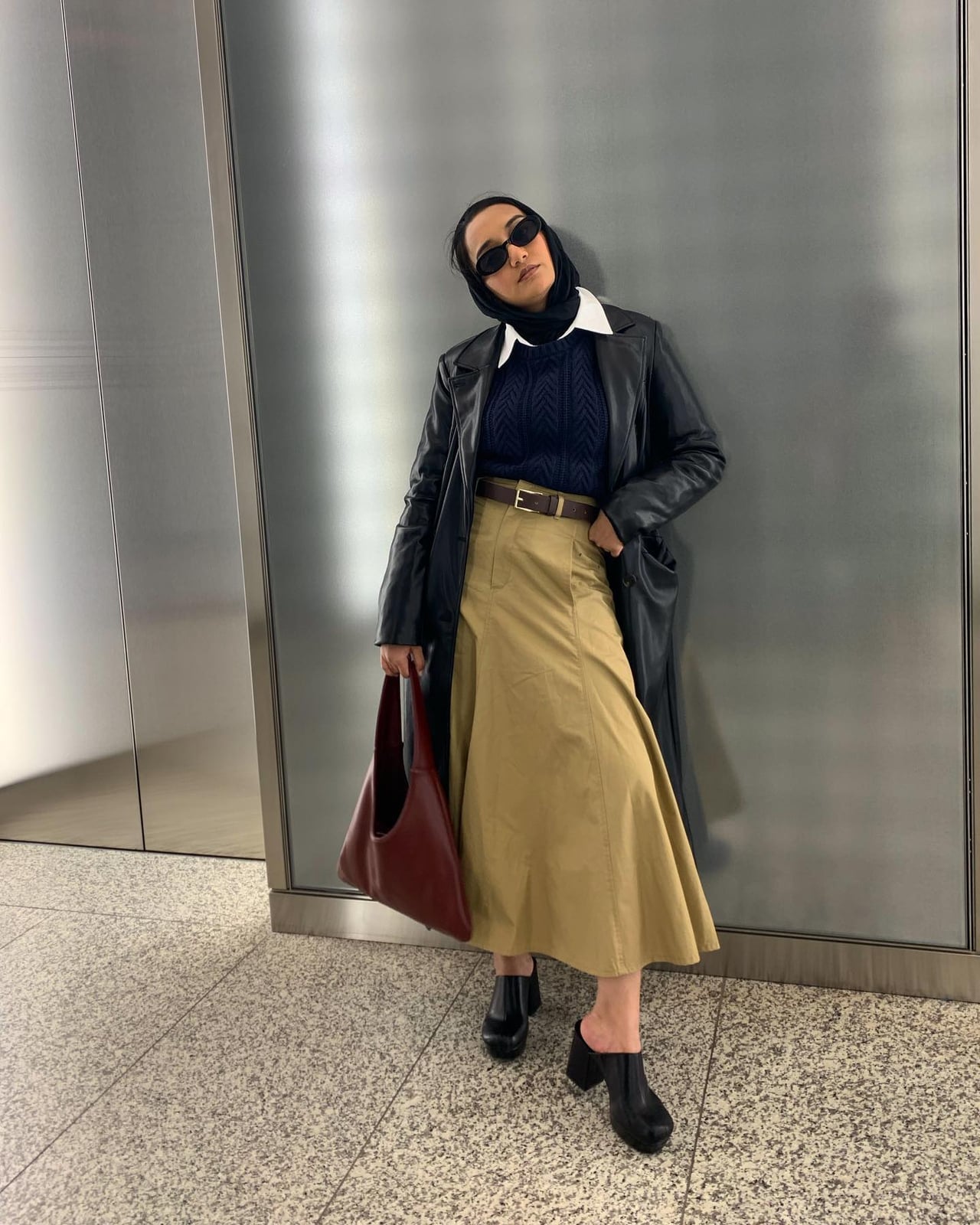 Tan A-line Maxi Skirt with a Trench Coat and Sweater Tan A-line Maxi Skirt with a Trench Coat and Sweater — Aesthetic Long Skirt Outfits