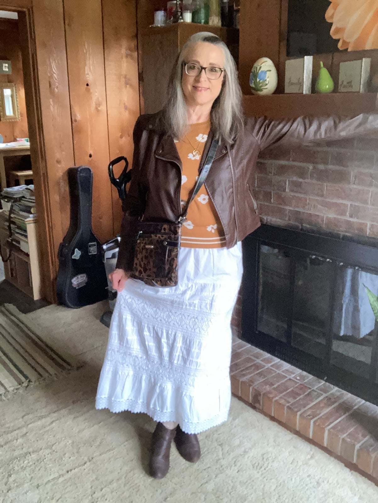 White Tiered Eyelet Maxi Skirt with a Leather Jacket White Tiered Eyelet Maxi Skirt with a Leather Jacket — Aesthetic Long Skirt Outfits