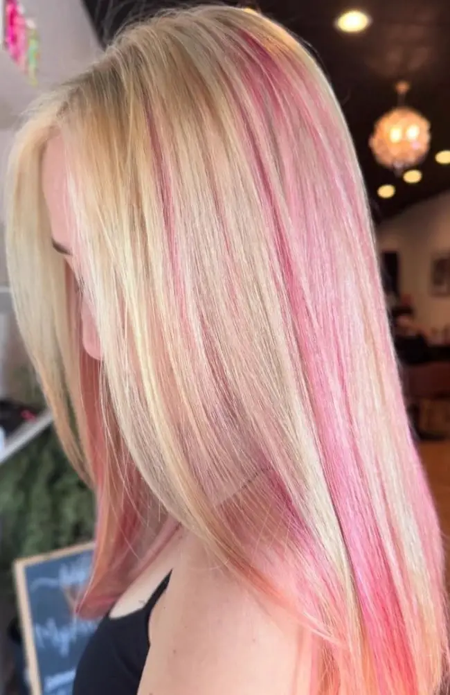 Mid-Back Straight Hair With Peekaboo Highlights Mid-Back Straight Hair With Peekaboo Highlights — Aesthetic Pastel Pink Hair
