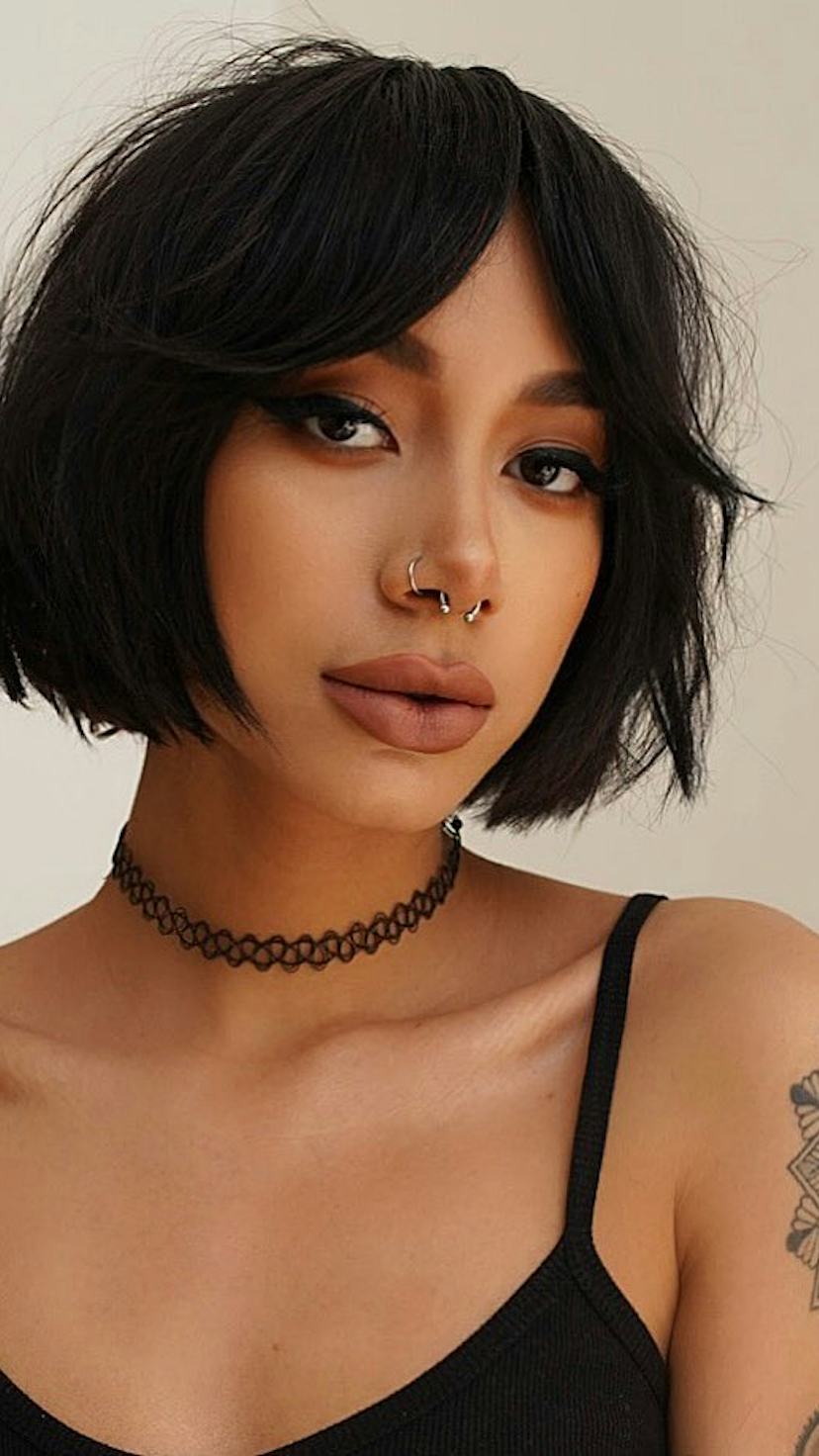 Chin Length Black Bob With Short Bangs Chin Length Black Bob With Short Bangs — Aesthetic Short Hair Bob