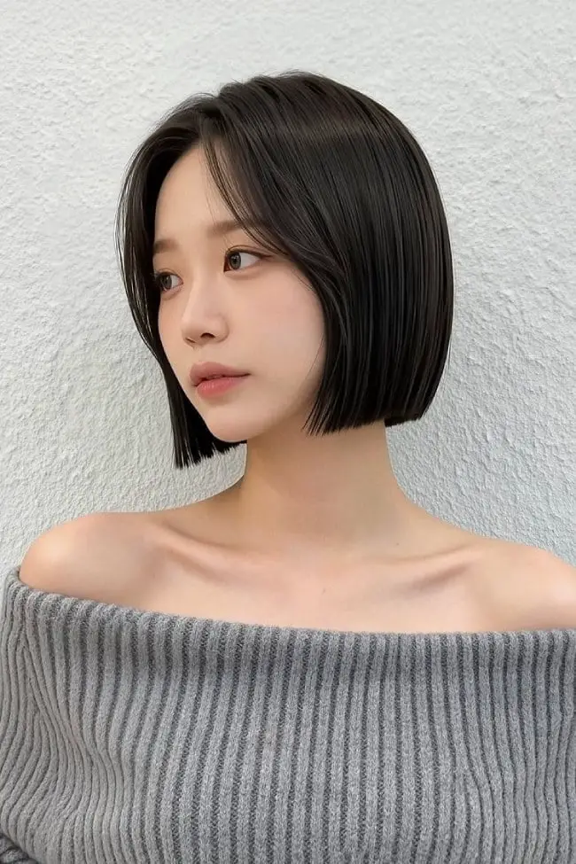 Espresso Brown Blunt Bob With See-Through Bangs Espresso Brown Blunt Bob With See-Through Bangs — Aesthetic Short Hair Bob
