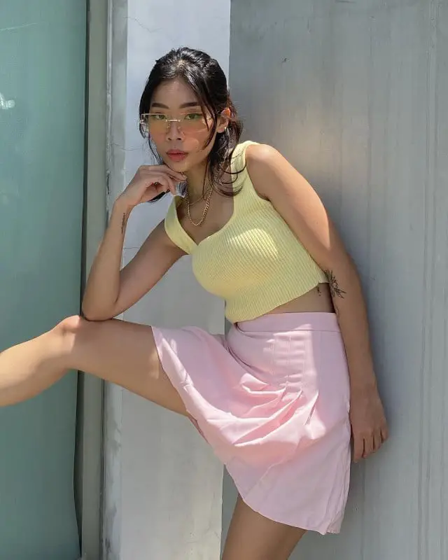 Pastel Pink Wrap Skirt with Ribbed Crop Top Pastel Pink Wrap Skirt with Ribbed Crop Top — Aesthetic Skirt Outfits