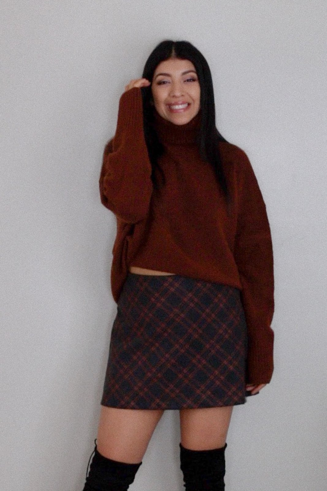 Plaid Mini Skirt with Turtleneck and Over-The-Knee Boots Plaid Mini Skirt with Turtleneck and Over-The-Knee Boots — Aesthetic Skirt Outfits