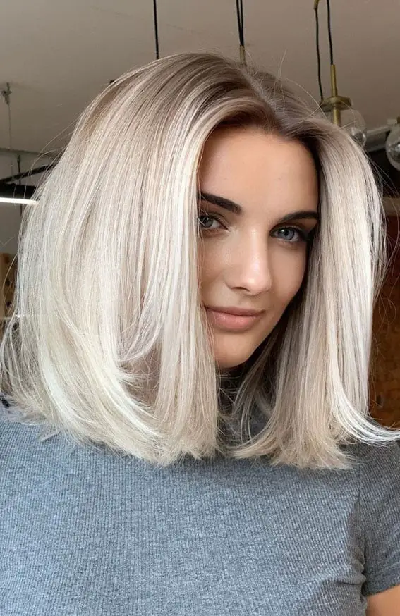 Collarbone Lob With Voluminous Blowout And Ash Blonde Root Shadow — Aesthetic Thin Hair