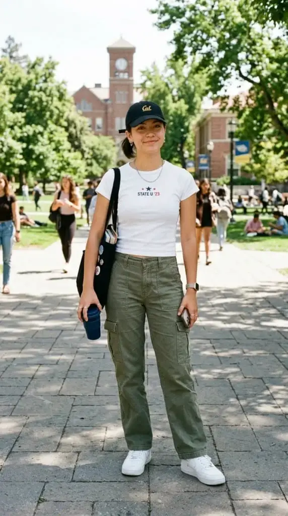 White Graphic T-Shirt with Olive Green Cargo Pants White Graphic T-Shirt with Olive Green Cargo Pants — Aesthetic Tshirt Outfit