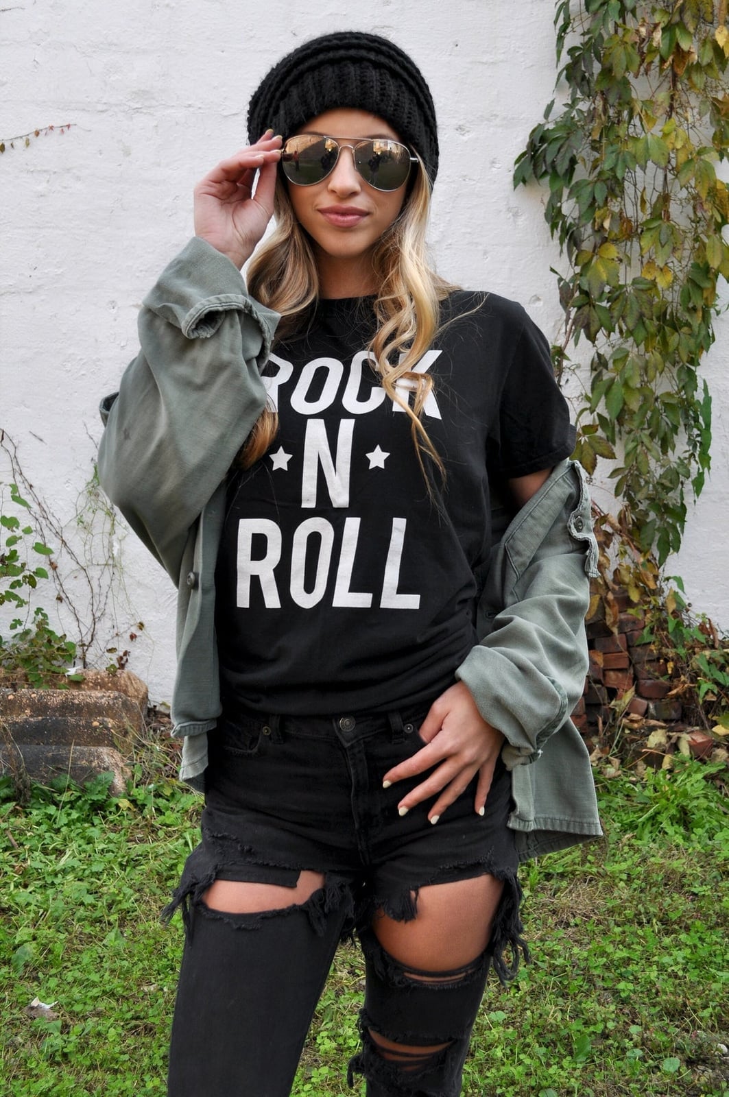 Black Band T-Shirt with Ripped Black Denim Shorts Black Band T-Shirt with Ripped Black Denim Shorts — Aesthetic Tshirt Outfit