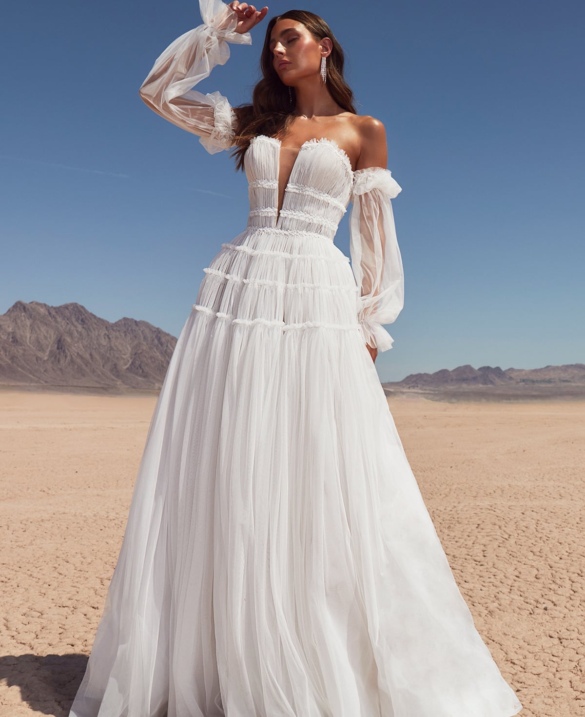 Ivory A-Line Boho Wedding Dress with Ruffled Sleeves Ivory A-Line Boho Wedding Dress with Ruffled Sleeves — Aesthetic Wedding Dress