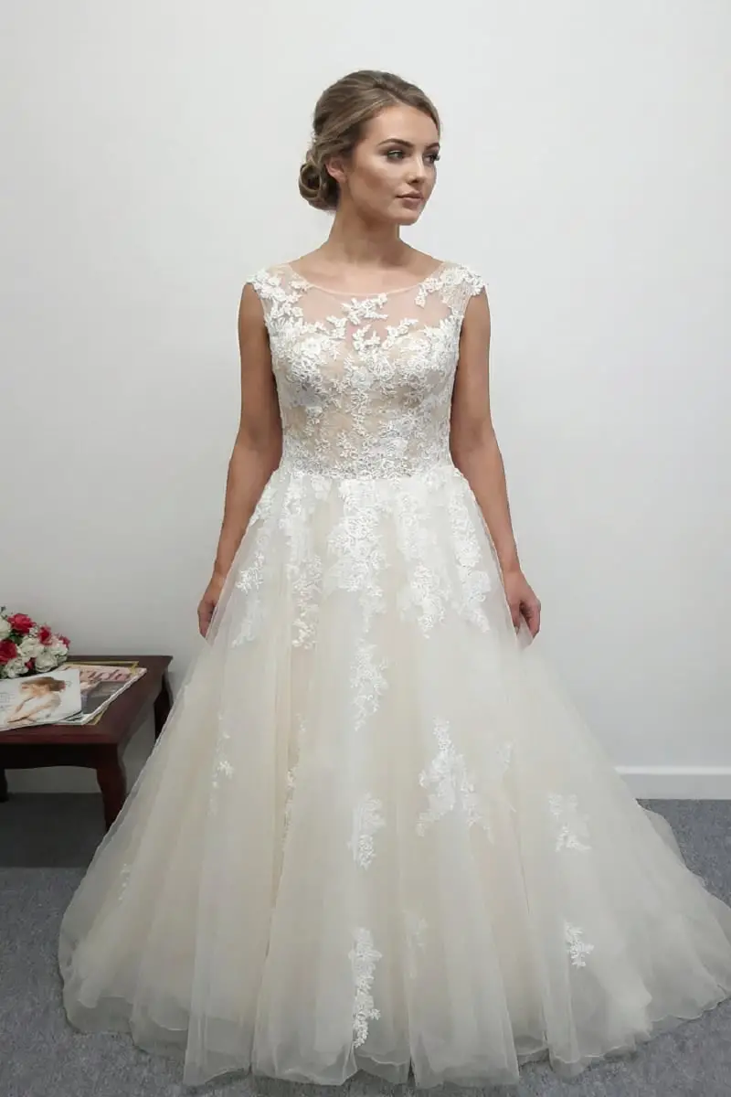 Ivory Ball Gown Wedding Dress with Illusion Neckline and Lace Bodice Ivory Ball Gown Wedding Dress with Illusion Neckline and Lace Bodice — Aesthetic Wedding Dress