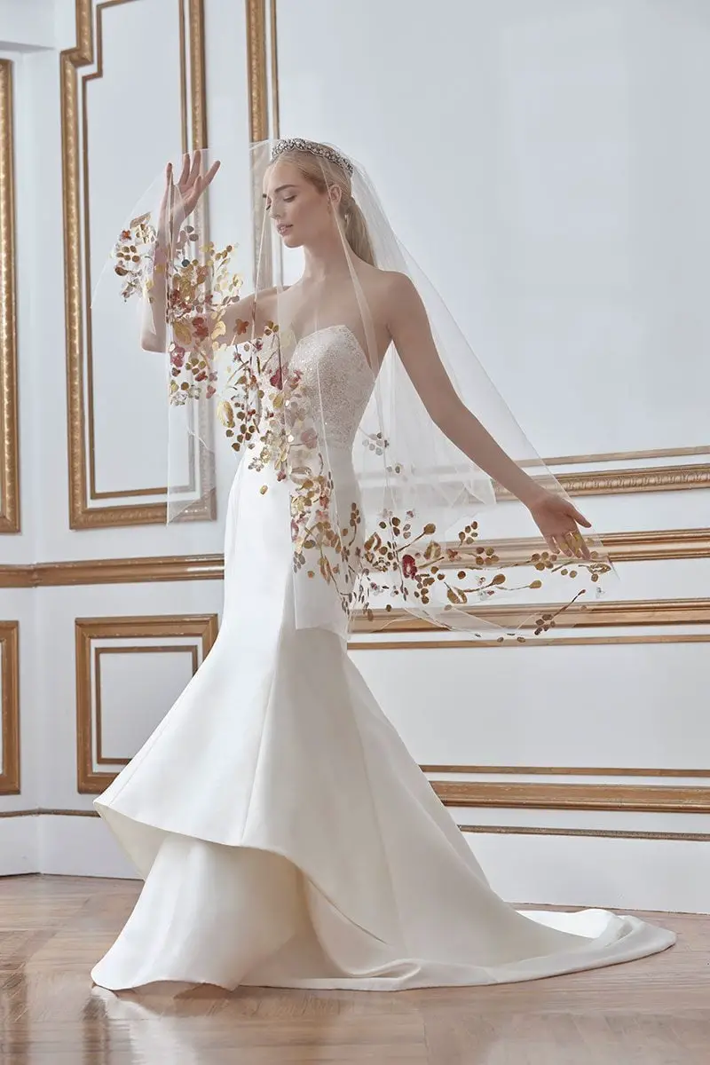 Ivory Sheath Wedding Dress with Strapless Neckline and Embroidered Ivory Sheath Wedding Dress with Strapless Neckline and Embroidered — Aesthetic Wedding Dress