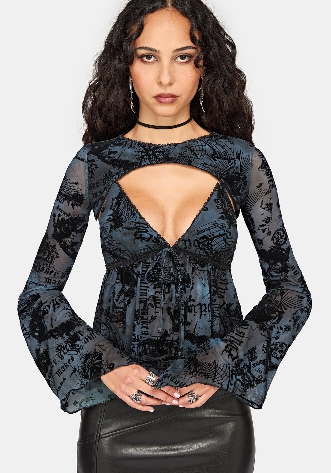 Gothic Print Mesh Top with Lace Bralette — Alt Style Inspiration