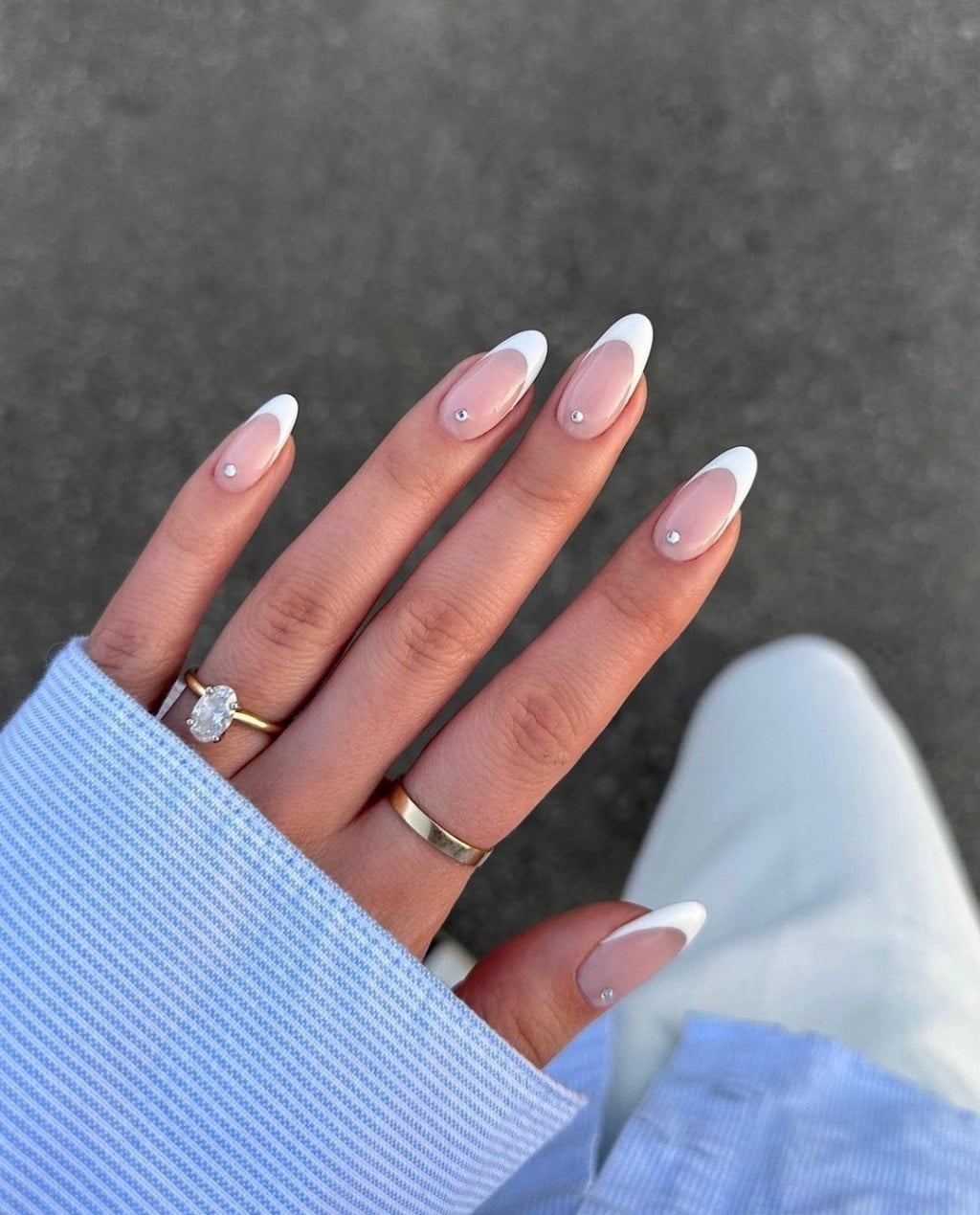 Medium Almond Rhinestone French Nails — Best Chic Nails