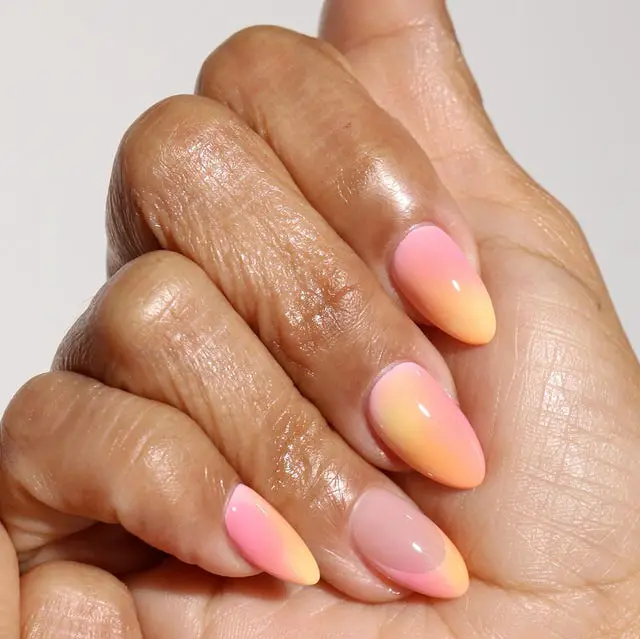 Medium Almond Pink Yellow Ombre Nails — Best Chic Nails
