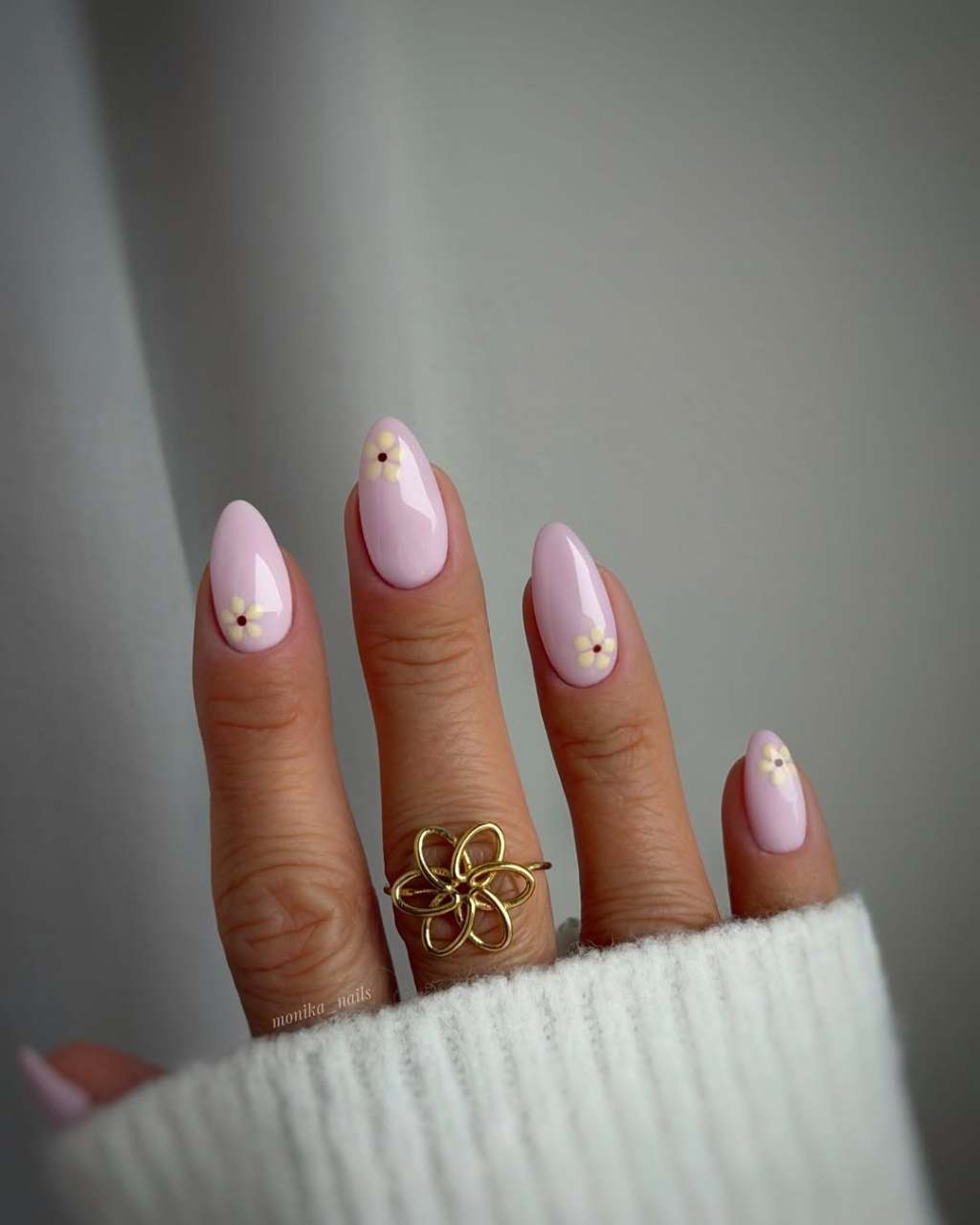 Medium Oval Pink Yellow Flower Nails — Best Chic Nails