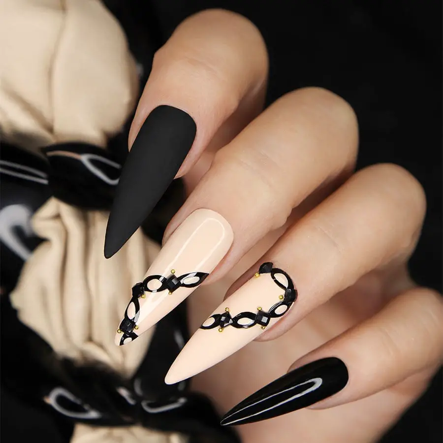 Long Stiletto Matte Glossy Chain Nails — Best Chic Nails