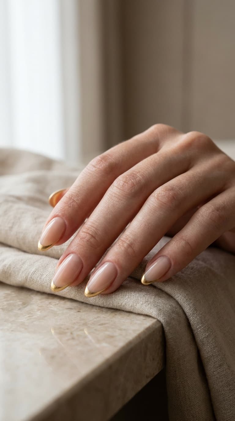 Short Almond Gold French Tip Nails Short Almond Gold French Tip Nails — Best Classy Almond Nails