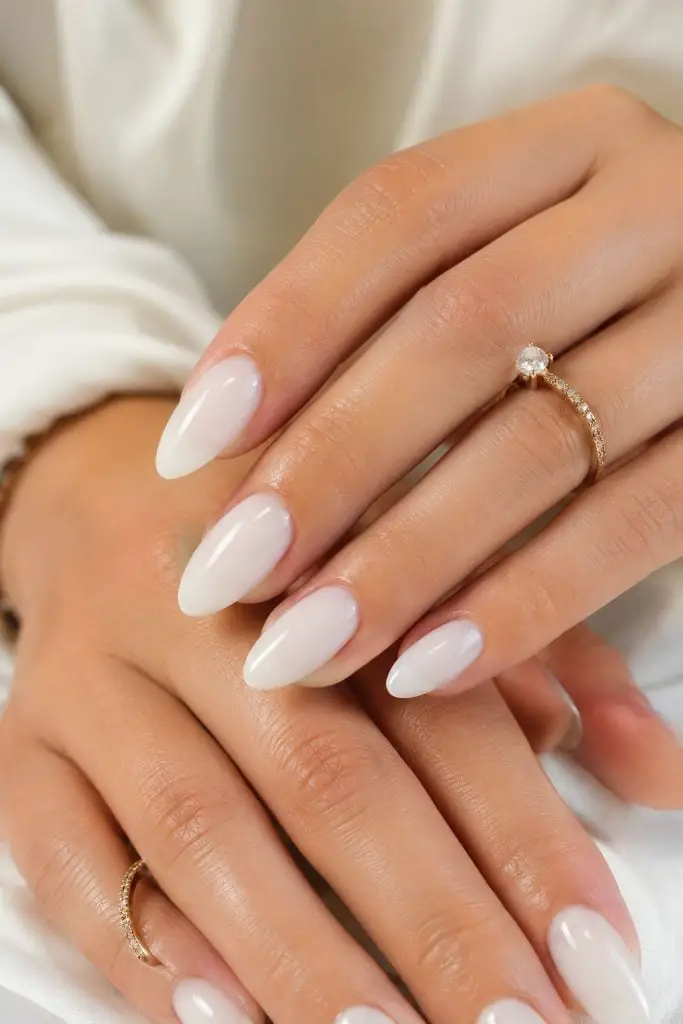 Short Milky White Glossy Almond Nails Short Milky White Glossy Almond Nails — Best Classy Almond Nails