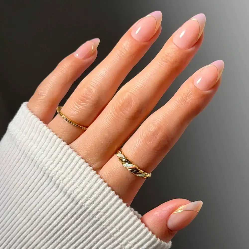 Sheer Pink Nude French Nails with Gold Line Sheer Pink Nude French Nails with Gold Line — Best Classy Nails