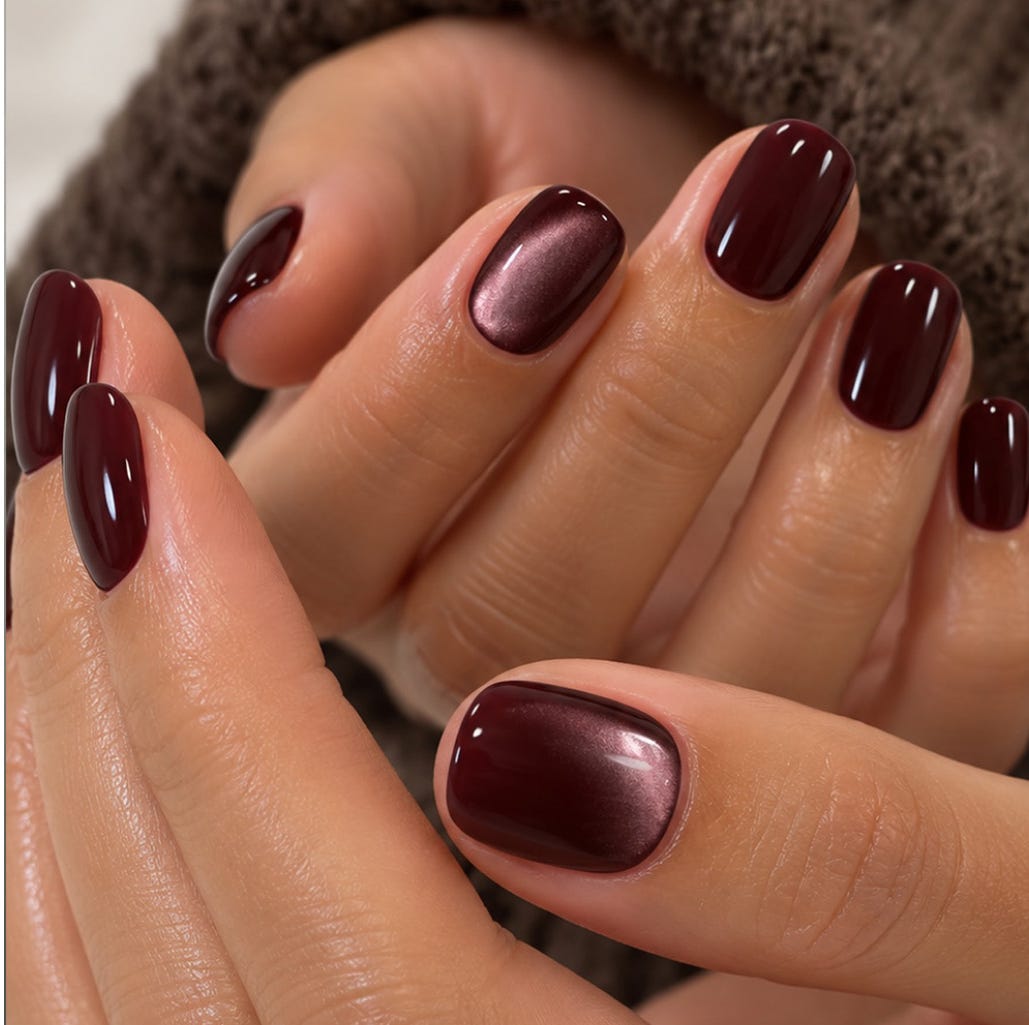 Deep Burgundy Glossy Cat-Eye Oval Nails Deep Burgundy Glossy Cat-Eye Oval Nails — Best Classy Nails