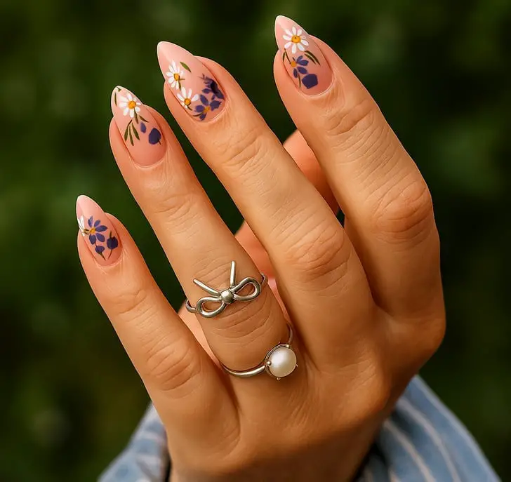Nude Nails with Delicate Floral Art Nude Nails with Delicate Floral Art — Best Classy Nails