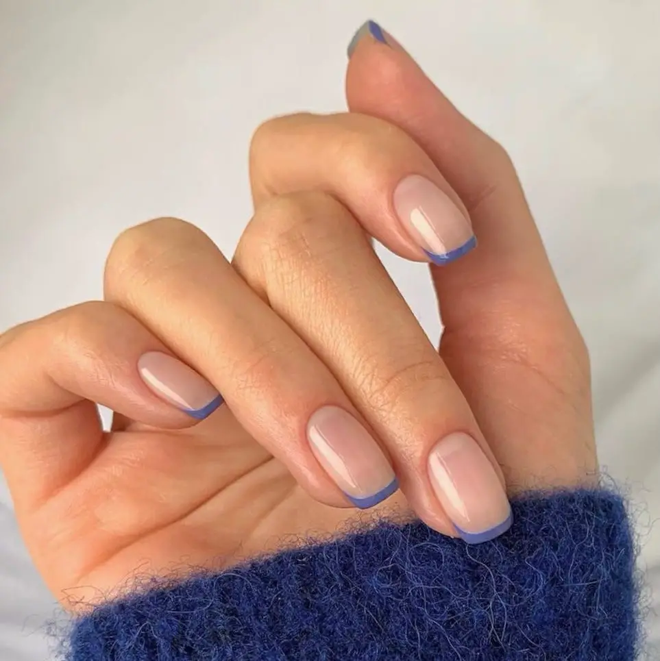 Nude Base Nails with Vibrant Blue French Tips Nude Base Nails with Vibrant Blue French Tips — Best Classy Nails