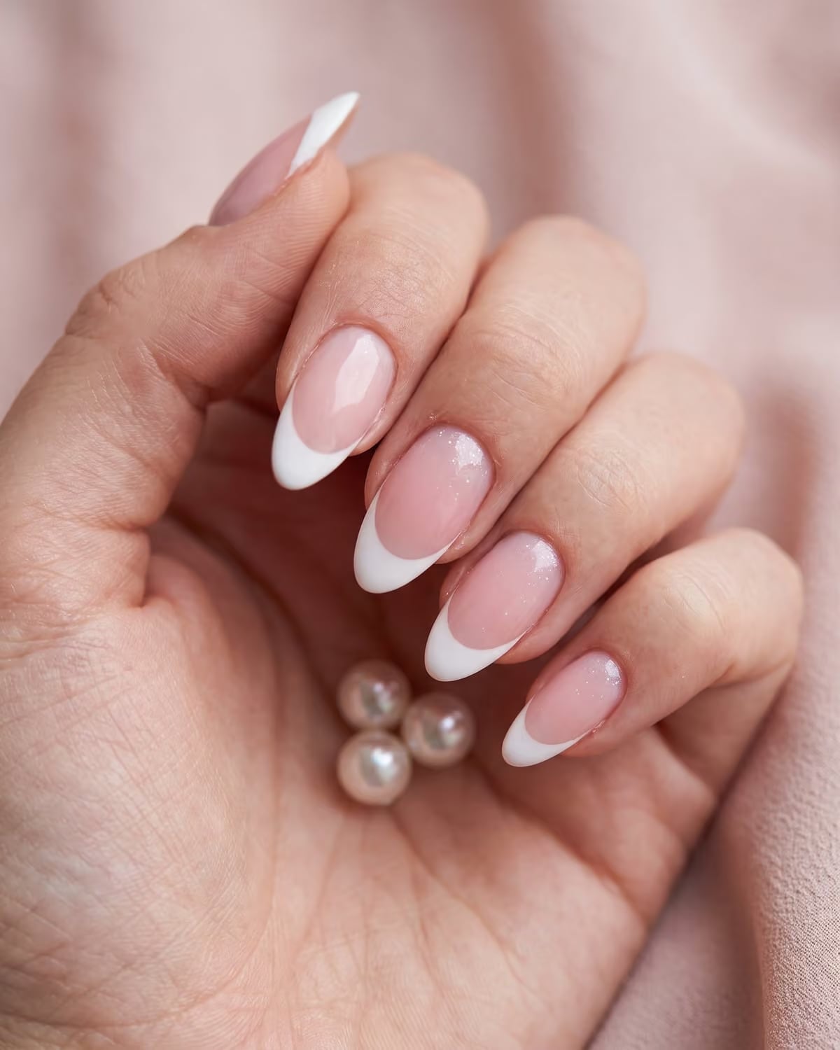 Classic French Manicure Shimmer Almond Nails Classic French Manicure Shimmer Almond Nails — Best Classy Nails