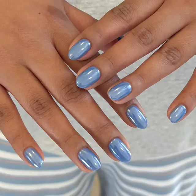 Sky Blue Glossy Chrome Short Oval Nails Sky Blue Glossy Chrome Short Oval Nails — Best Classy Nails