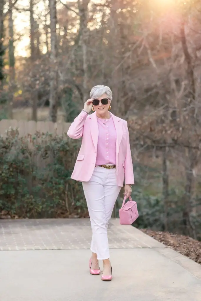 Pink Linen Blazer and Slim Trousers Pink Linen Blazer and Slim Trousers — Best Classy Outfits
