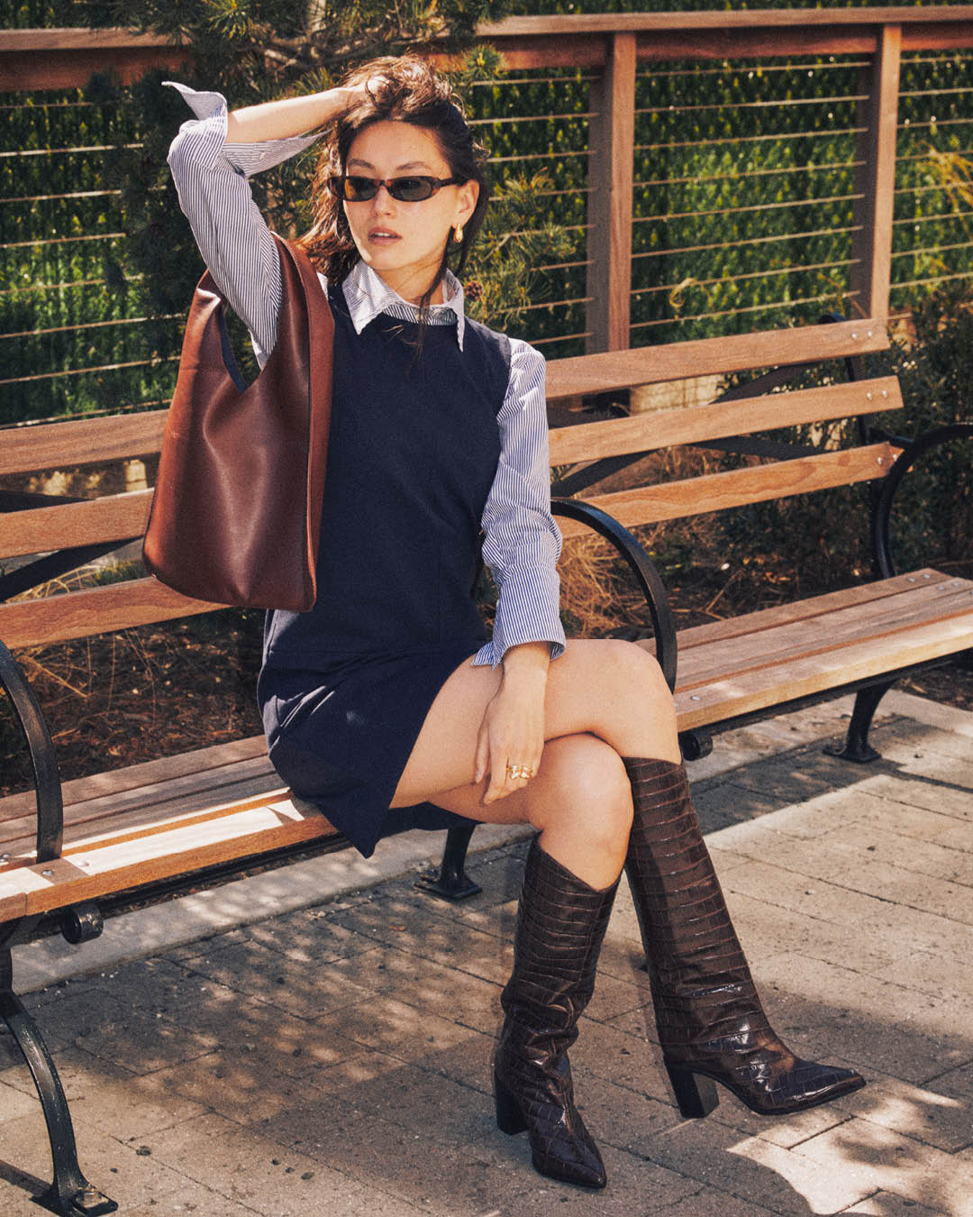 Navy Dress Layered with Vest Navy Dress Layered with Vest — Best Classy Outfits