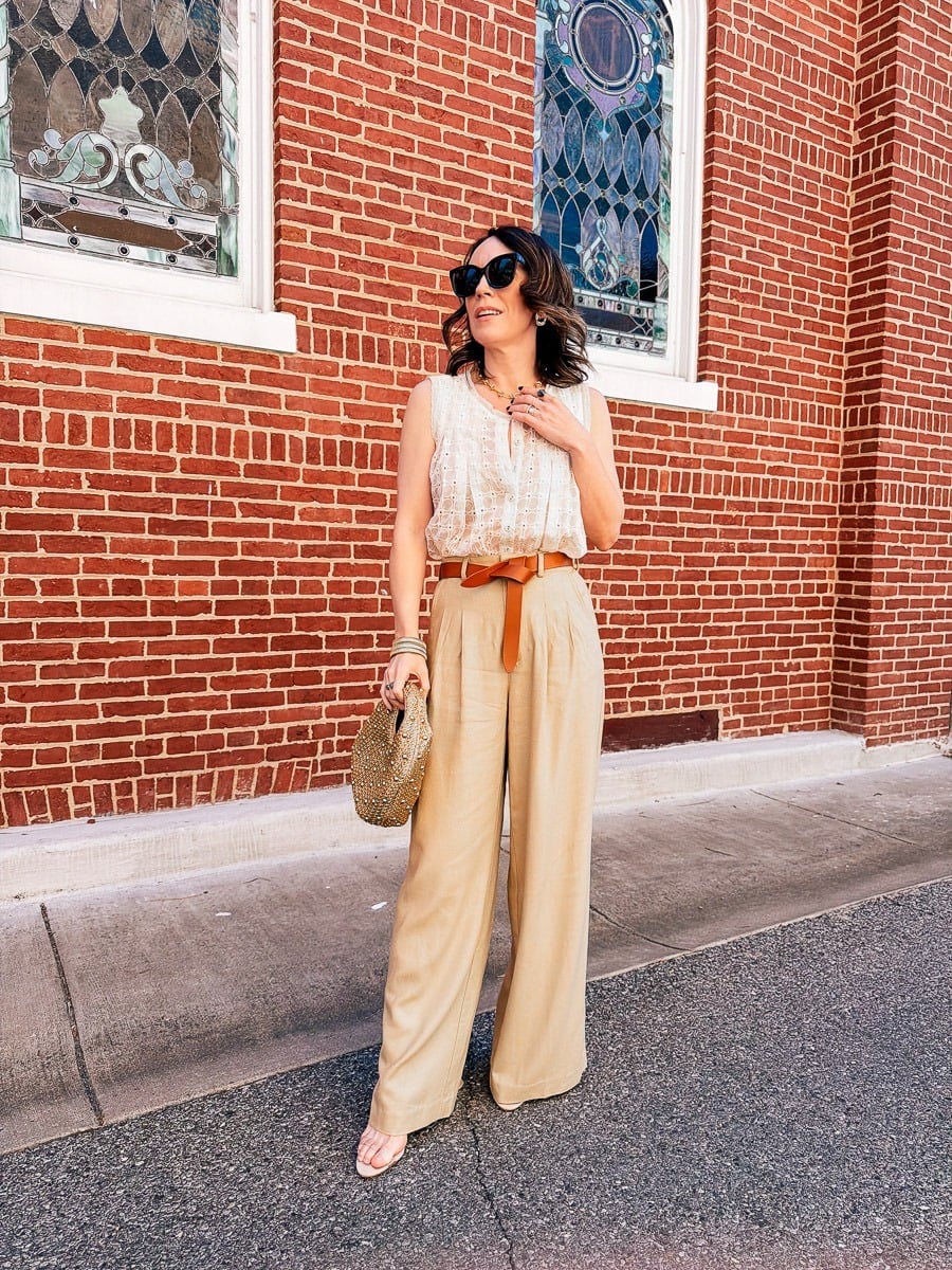 White Lace Top and Beige Wide-Leg Trousers White Lace Top and Beige Wide-Leg Trousers — Best Classy Outfits