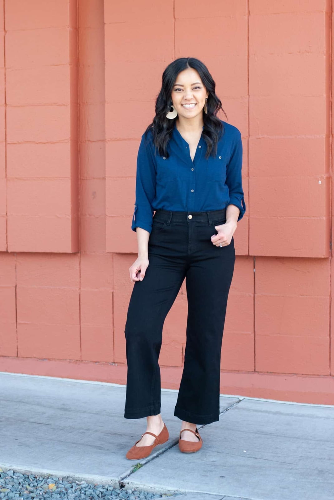 Dark Blue Shirt and Black Cropped Pants Dark Blue Shirt and Black Cropped Pants — Best Classy Outfits