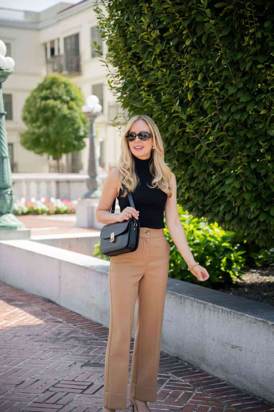 Black Mock Neck Top and Camel Trousers Black Mock Neck Top and Camel Trousers — Best Classy Outfits