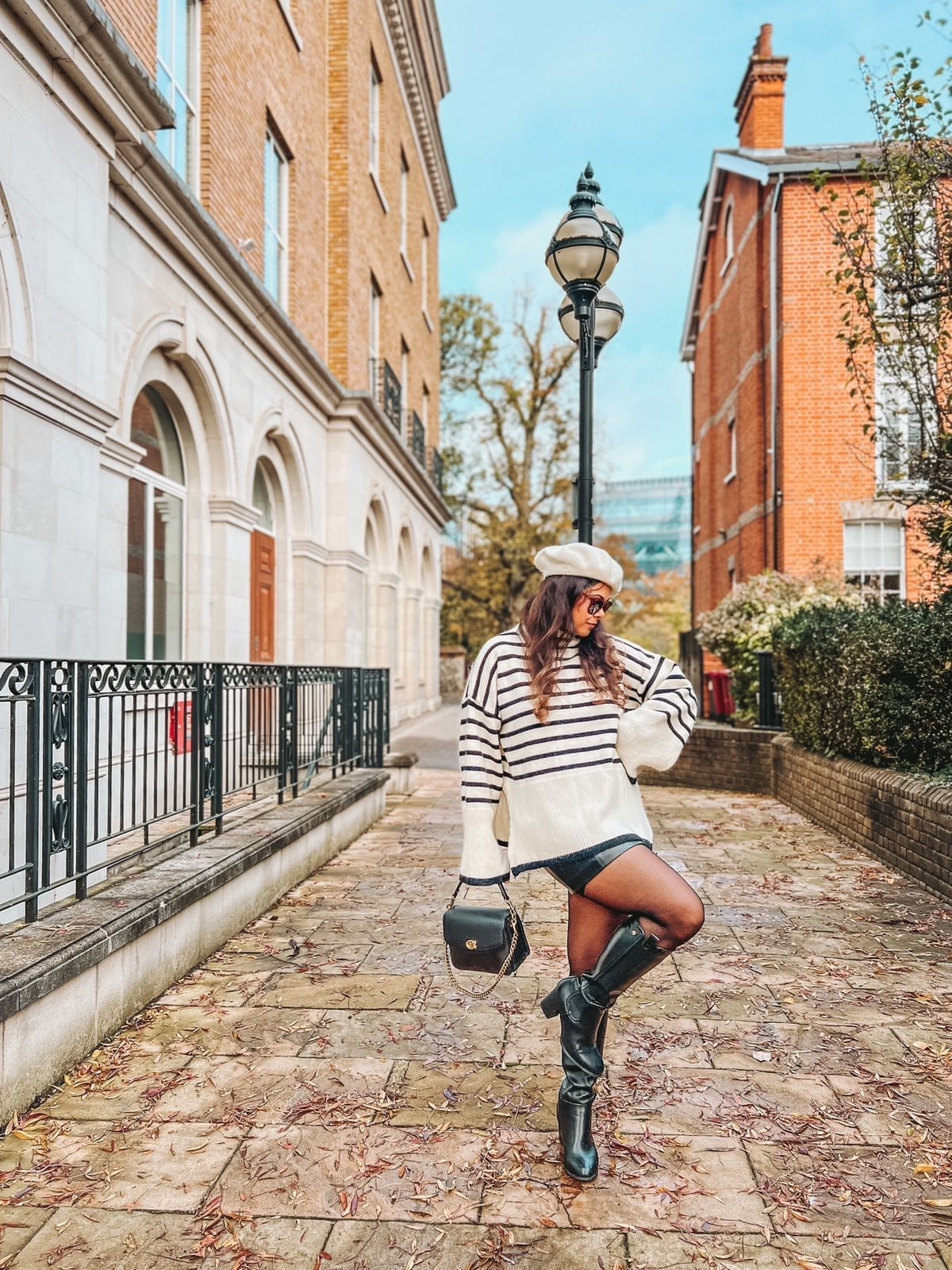 Striped Sweater and Black Leather Shorts Striped Sweater and Black Leather Shorts — Best Classy Outfits