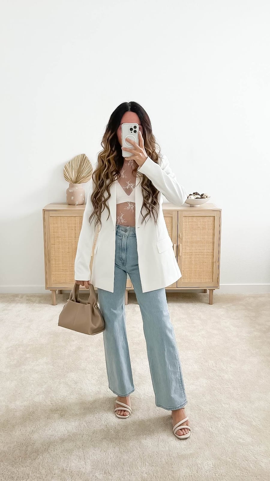 White Blazer Sheer Lace Top and Light Blue Jeans White Blazer Sheer Lace Top and Light Blue Jeans — Best Classy Outfits
