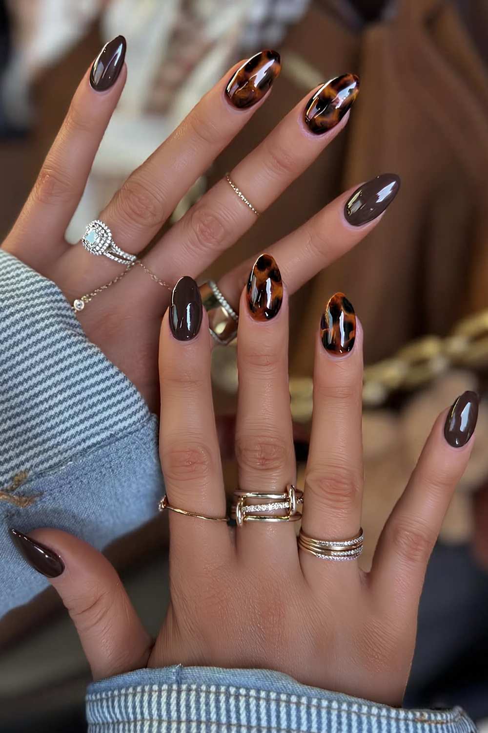 Medium Almond Nails with High-Gloss Tortoiseshell Pattern — Best Cute Almond Nails
