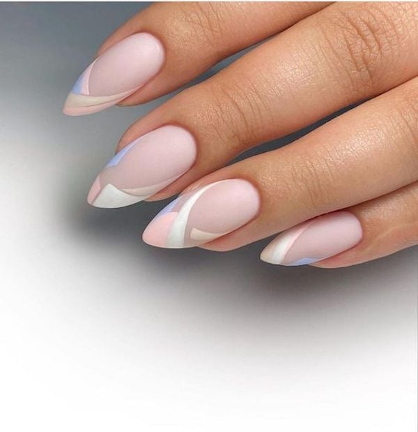 Long Almond Nails with Abstract Multicolored French Tips, Matte — Best Cute Almond Nails