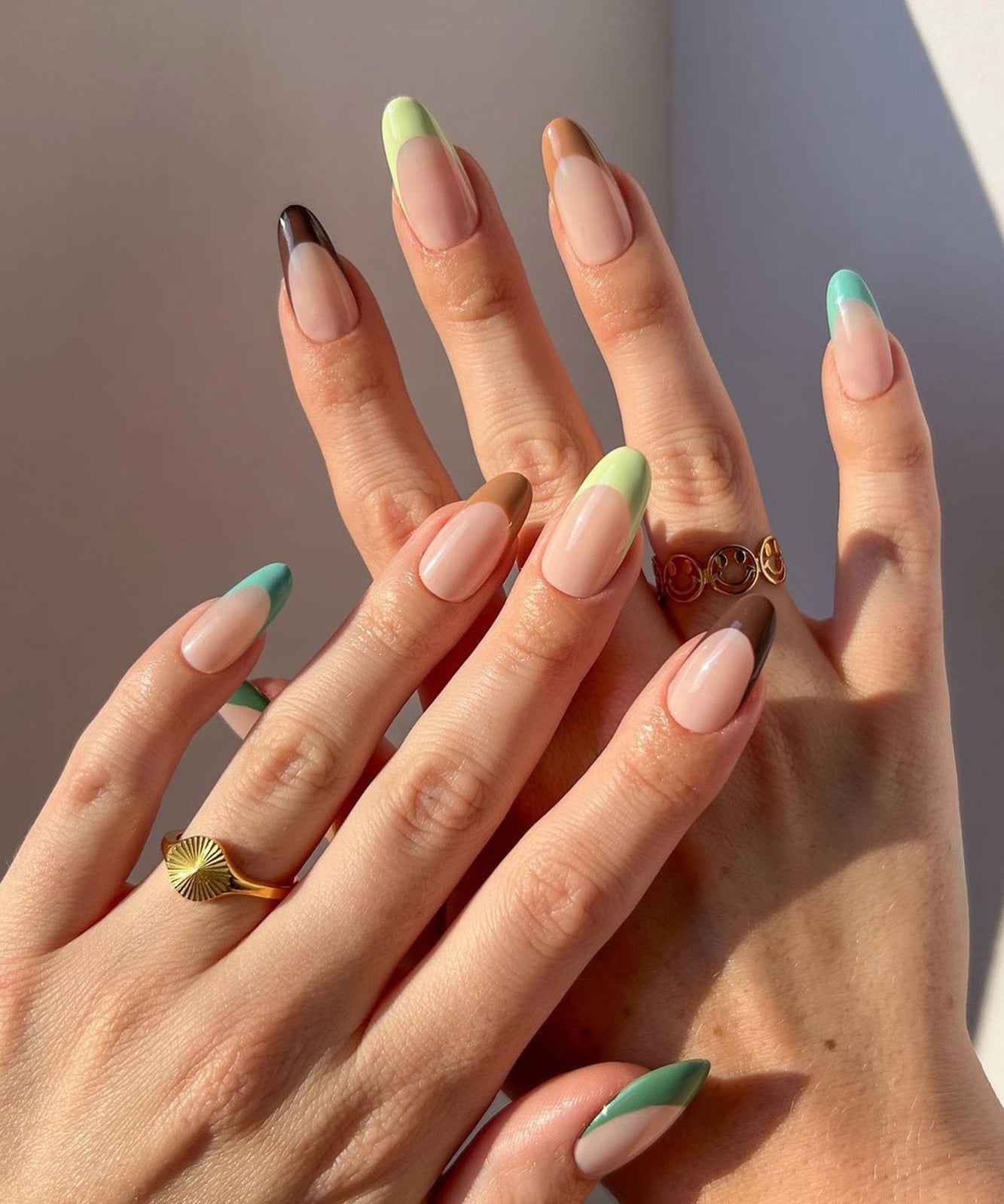 Almond Nails With Multi-Colored French Tips — Best Cute French Tip Nails