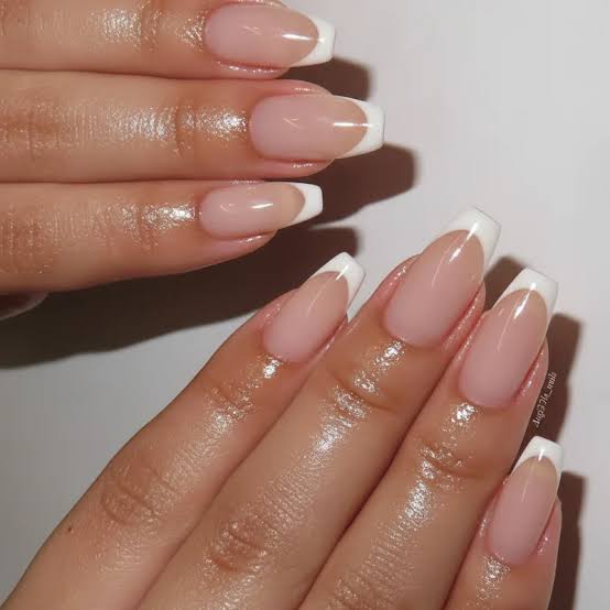 Medium Coffin Nails With Opaque White French Tips — Best Cute French Tip Nails