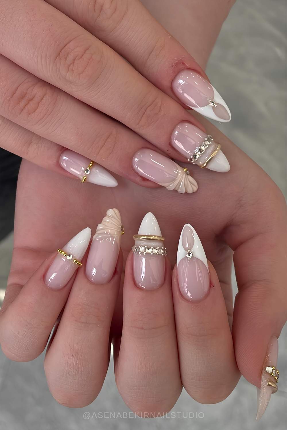 Long Sharp Almond Nails With White French Tips, Office-Safe Version — Best Cute French Tip Nails