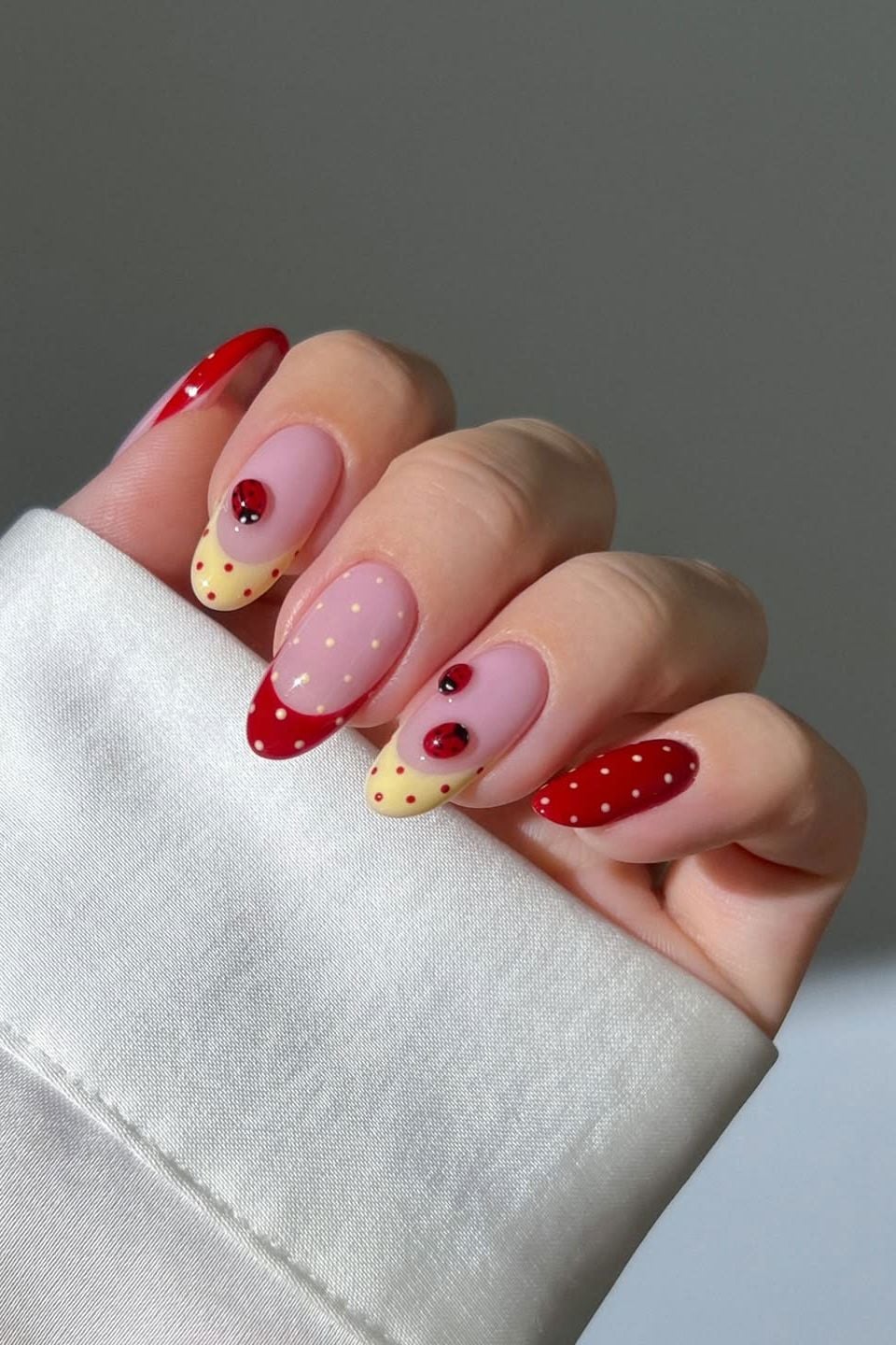 Sheer Pink Polka Dot Yellow French Ladybug Nails Sheer Pink Polka Dot Yellow French Ladybug Nails — Best Cute Nails