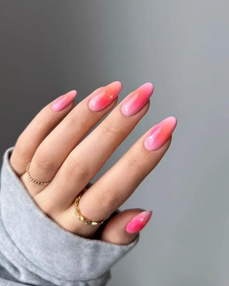 Short Almond Pink Orange Aura Star Nails Short Almond Pink Orange Aura Star Nails — Best Cute Nails
