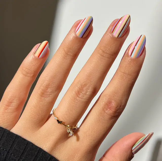Medium Almond Pastel Rainbow Stripe Nails Medium Almond Pastel Rainbow Stripe Nails — Best Cute Nails
